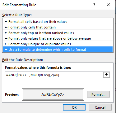 formato alternativo gráficas de Gantt Excel franjas de tabla