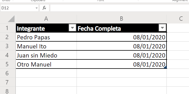 tabla Excel