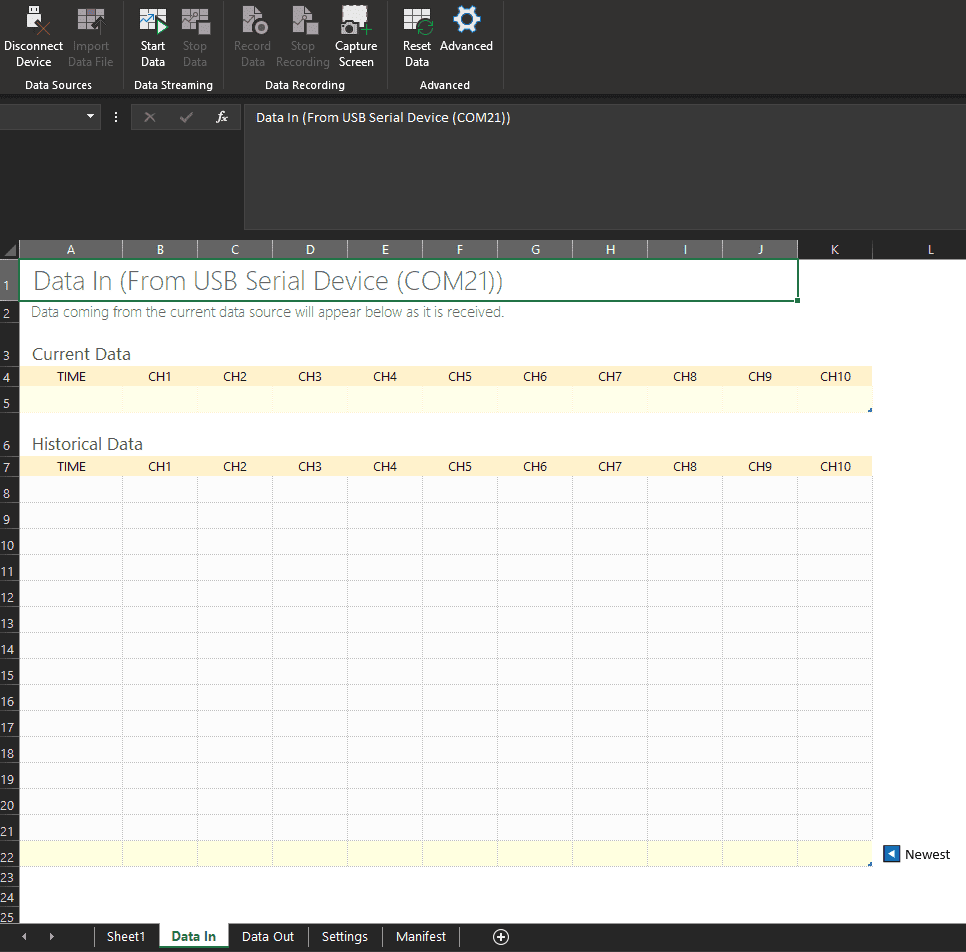 Data Streamer Arduino Excel 2