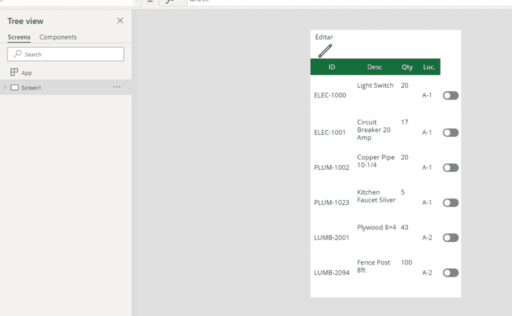 tabla Excel Power Apps 2