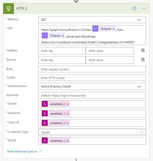 Power Automate: Usa MS Graph para leer archivos de Excel grandes