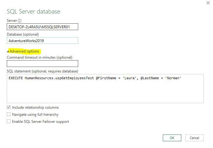 Power Query: Función para ejecutar un store procedure SQL